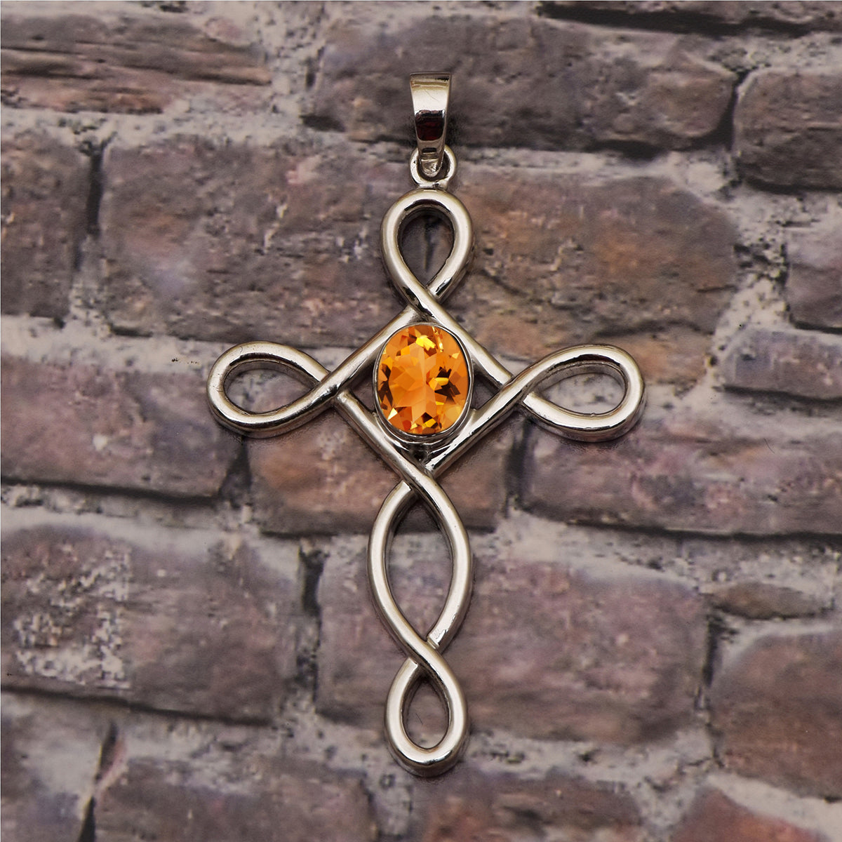 Multi Stone Infinity Loop Cross Pendant -Sterling Silver