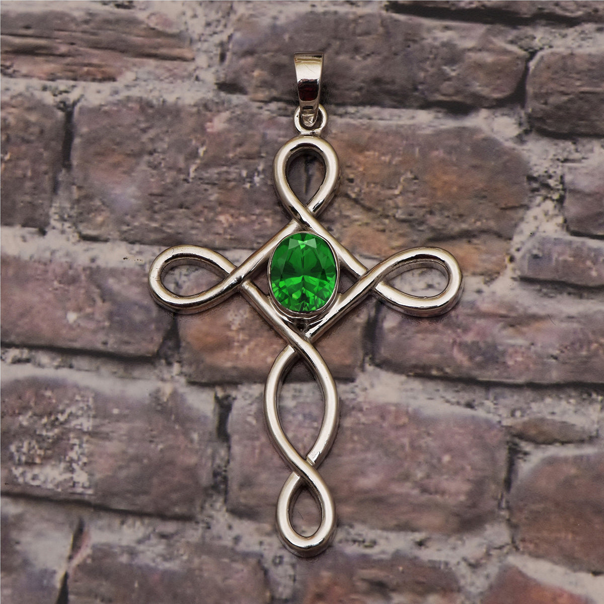 Multi Stone Infinity Loop Cross Pendant -Sterling Silver
