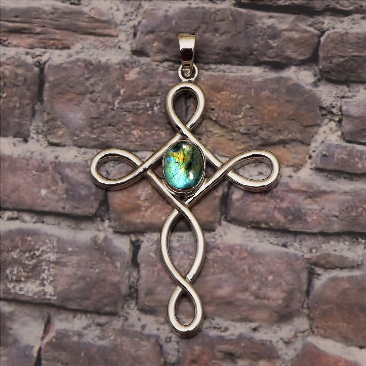 Multi Stone Infinity Loop Cross Pendant -Sterling Silver