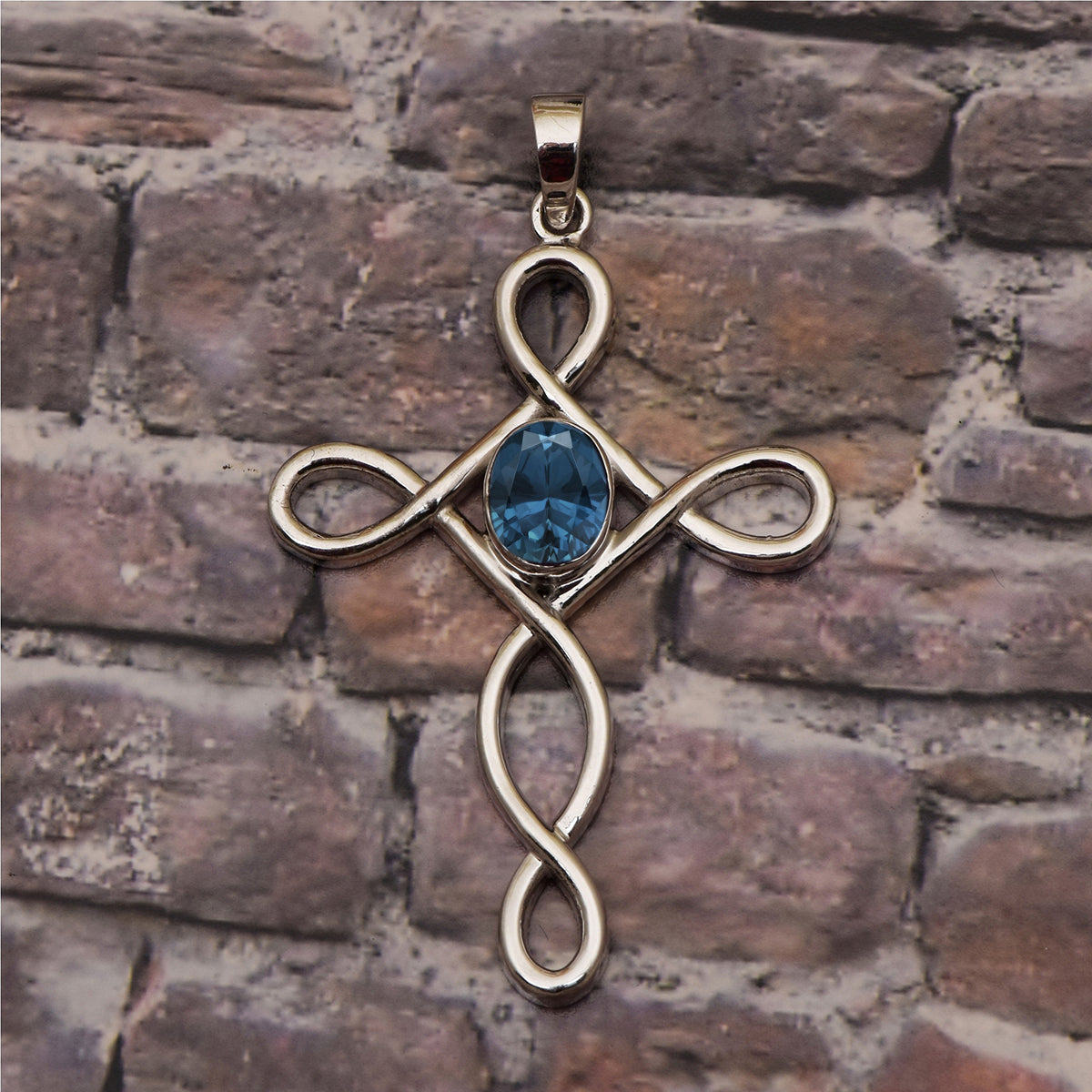 Multi Stone Infinity Loop Cross Pendant -Sterling Silver
