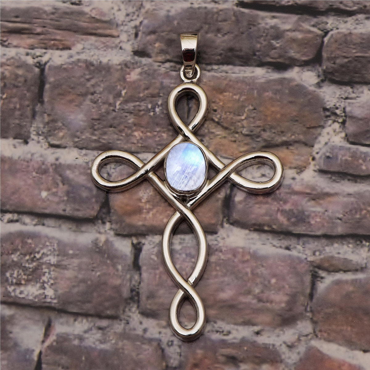 Multi Stone Infinity Loop Cross Pendant -Sterling Silver