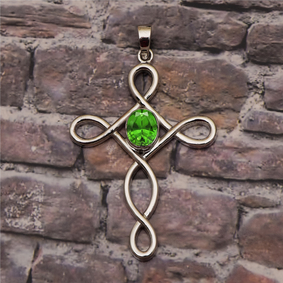 Multi Stone Infinity Loop Cross Pendant -Sterling Silver