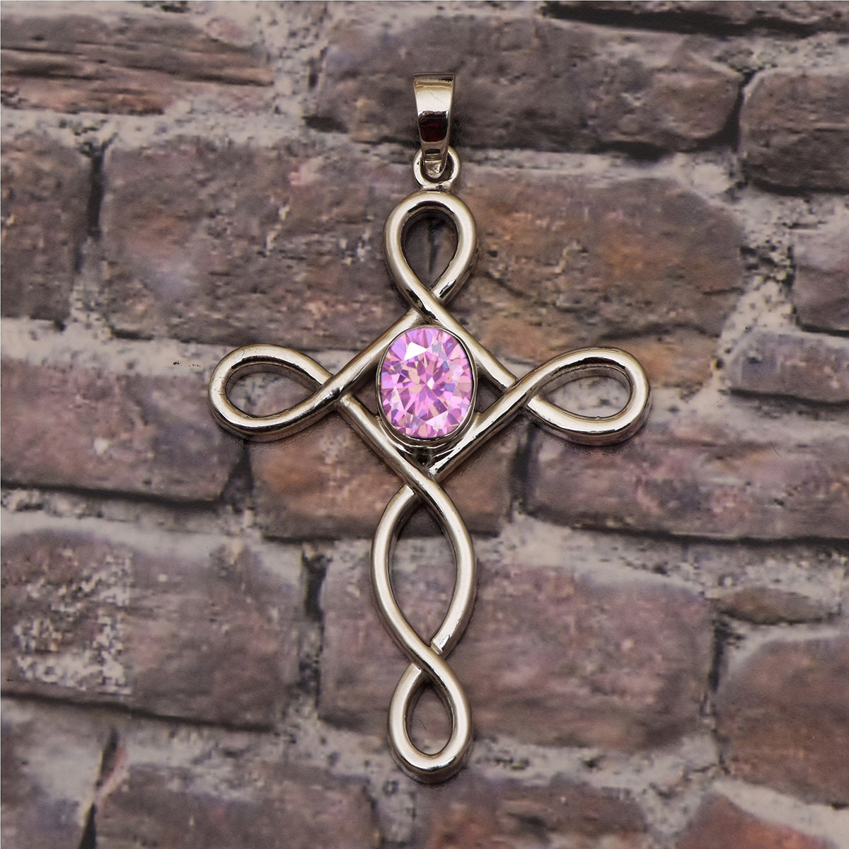Multi Stone Infinity Loop Cross Pendant -Sterling Silver