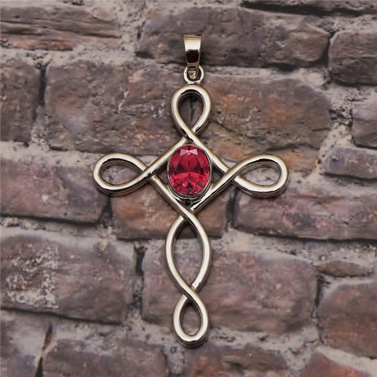 Multi Stone Infinity Loop Cross Pendant -Sterling Silver