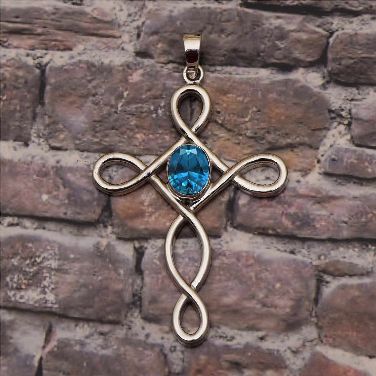 Multi Stone Infinity Loop Cross Pendant -Sterling Silver