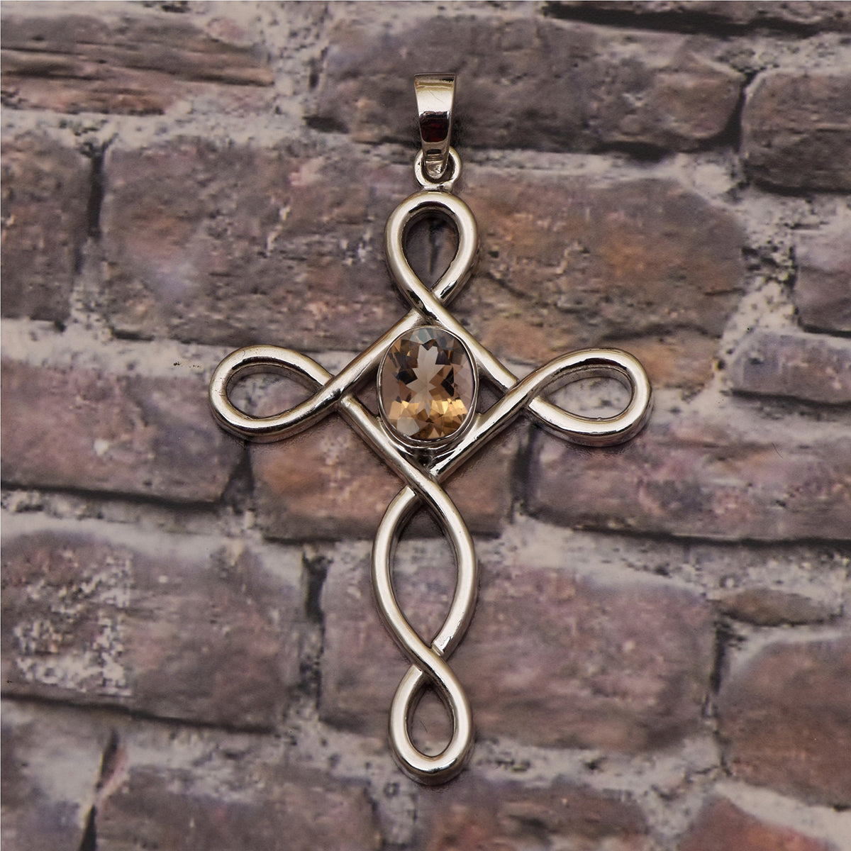 Multi Stone Infinity Loop Cross Pendant -Sterling Silver