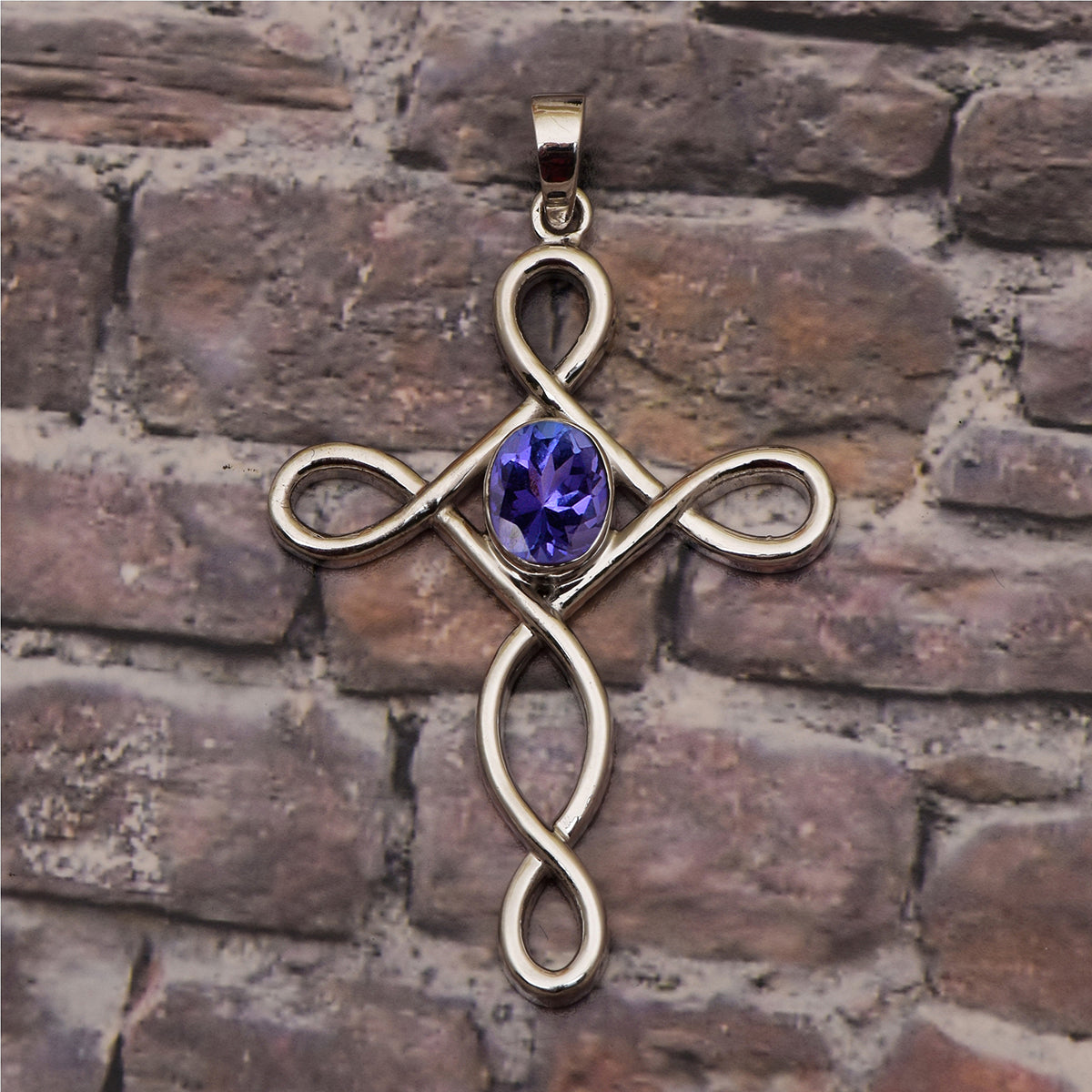 Multi Stone Infinity Loop Cross Pendant -Sterling Silver