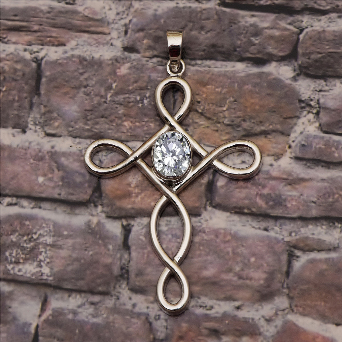 Multi Stone Infinity Loop Cross Pendant -Sterling Silver