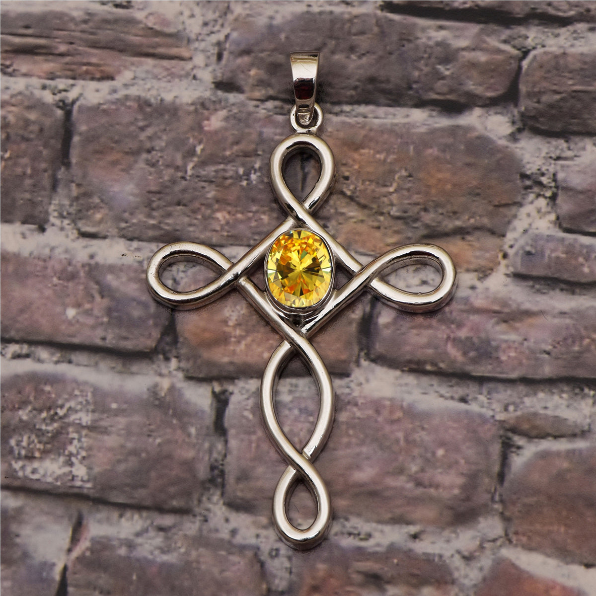 Multi Stone Infinity Loop Cross Pendant -Sterling Silver