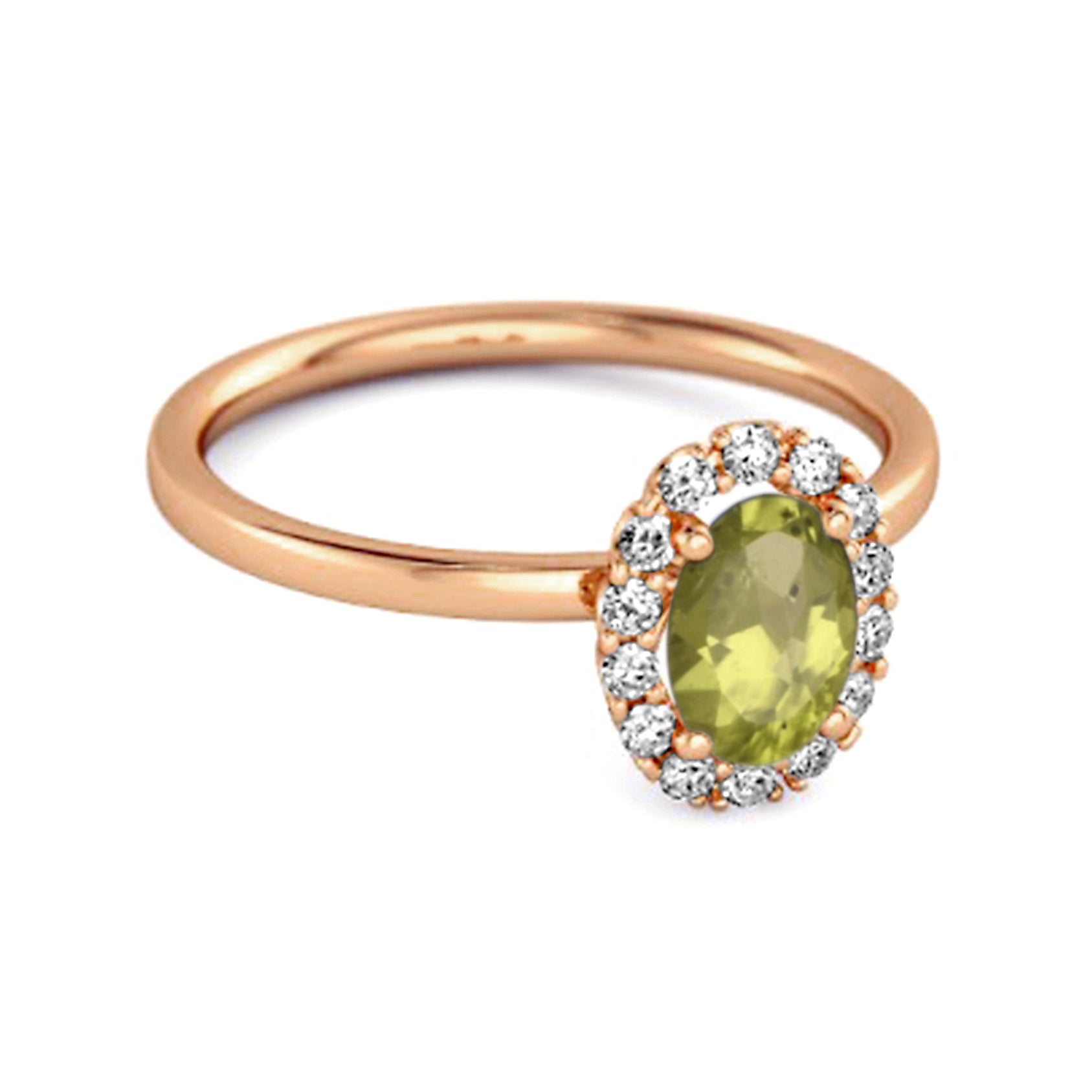 Peridot Solitaire Halo Accents Ring – Sterling Silver