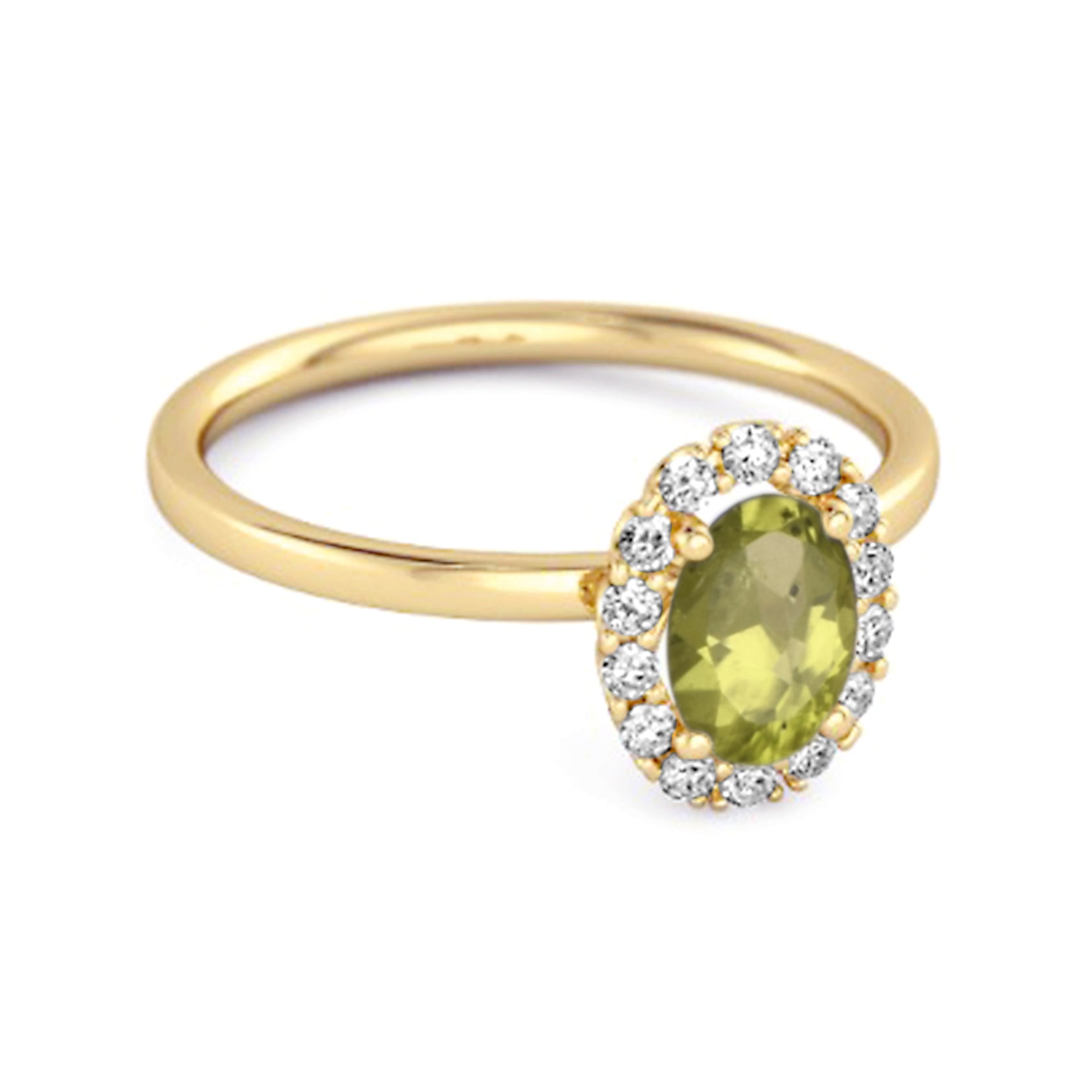 Peridot Solitaire Halo Accents Ring – Sterling Silver