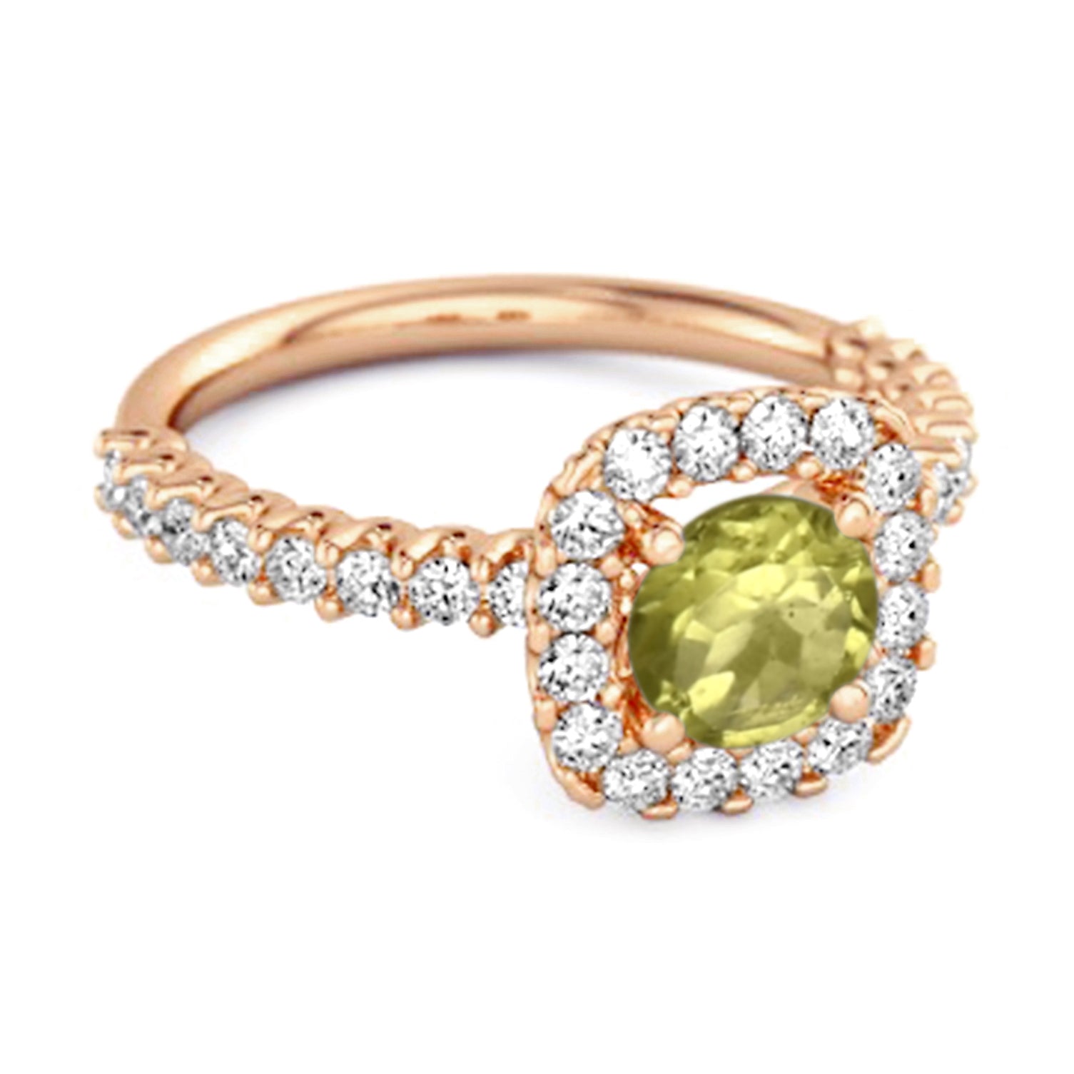 Peridot Round Cushion Halo Ring – Sterling Silver