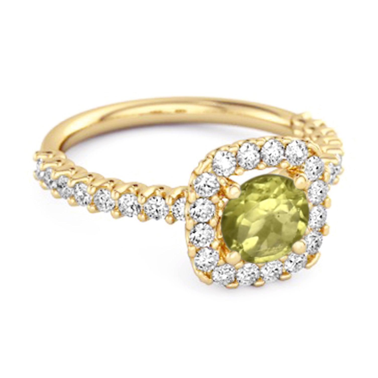 Peridot Round Cushion Halo Ring – Sterling Silver