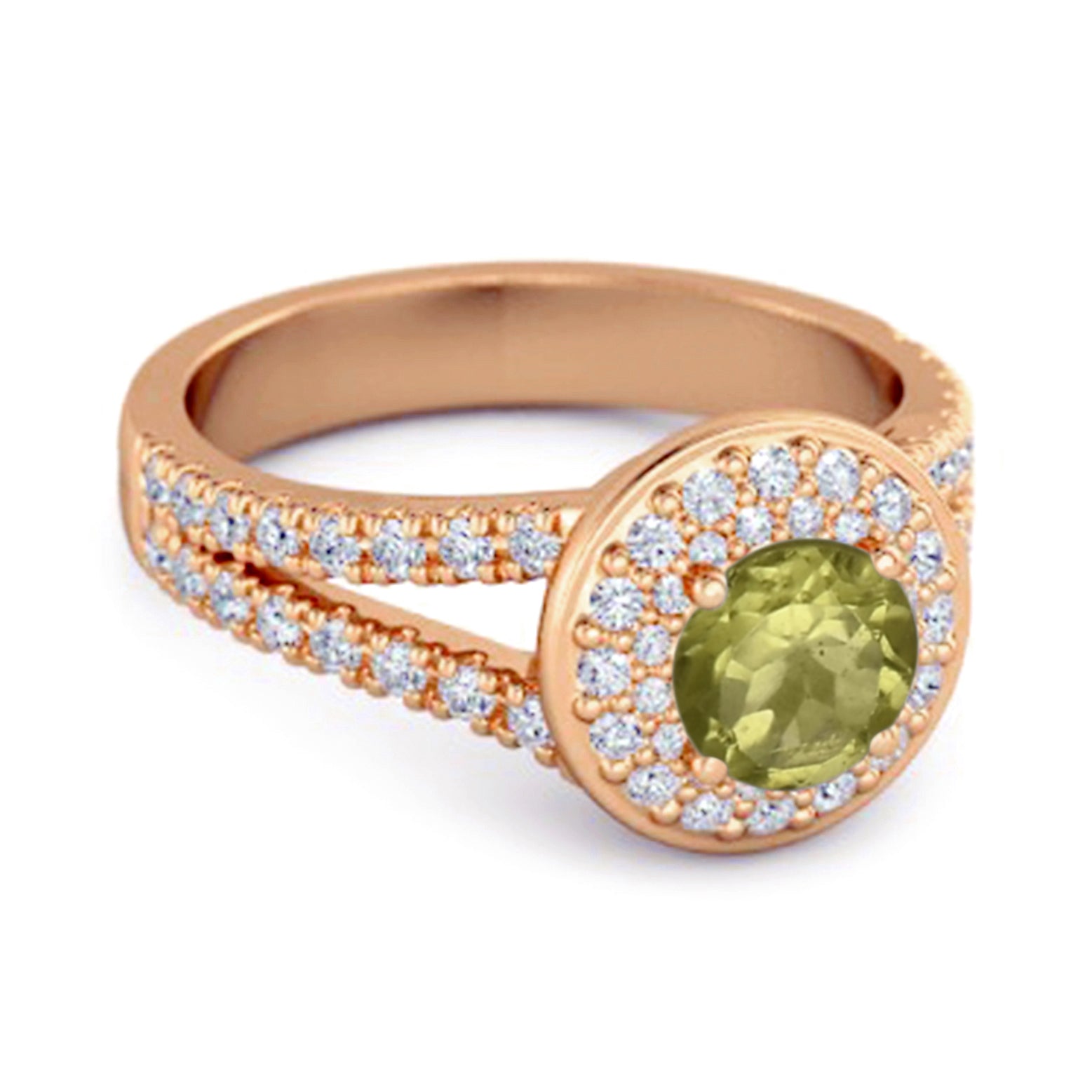 Peridot Double Halo Accents Ring – Sterling Silver