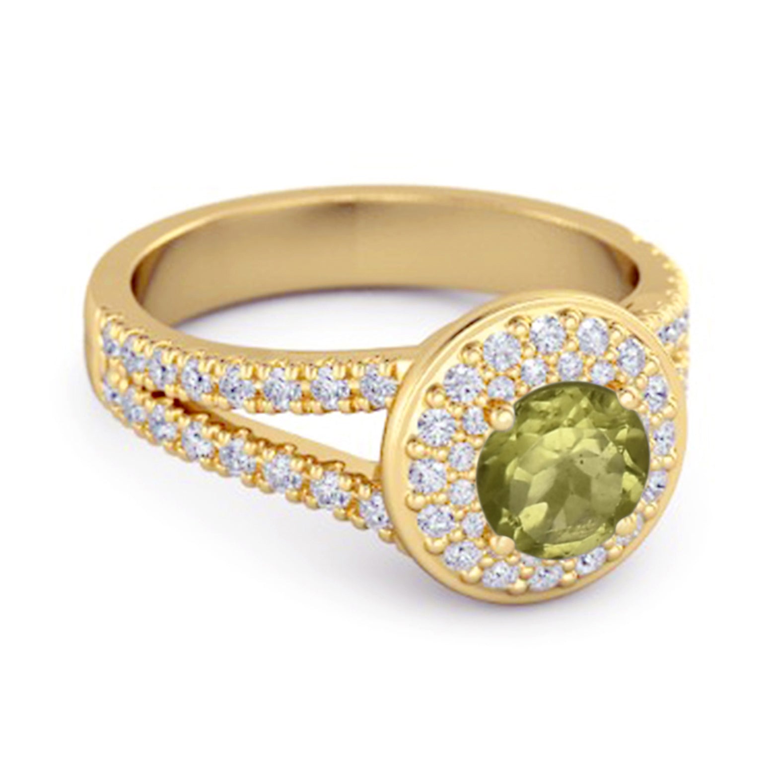 Peridot Double Halo Accents Ring – Sterling Silver