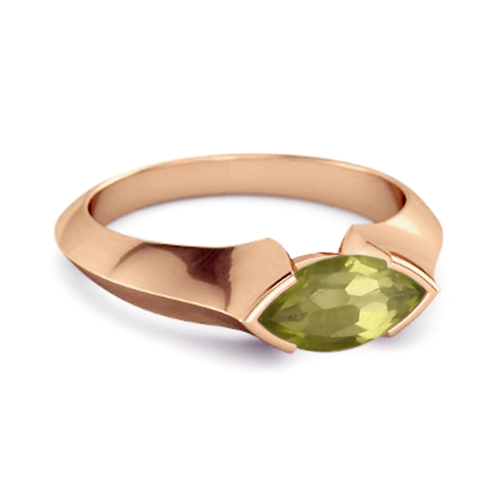Peridot Marquise Shape Solitaire Ring - Sterling Silver