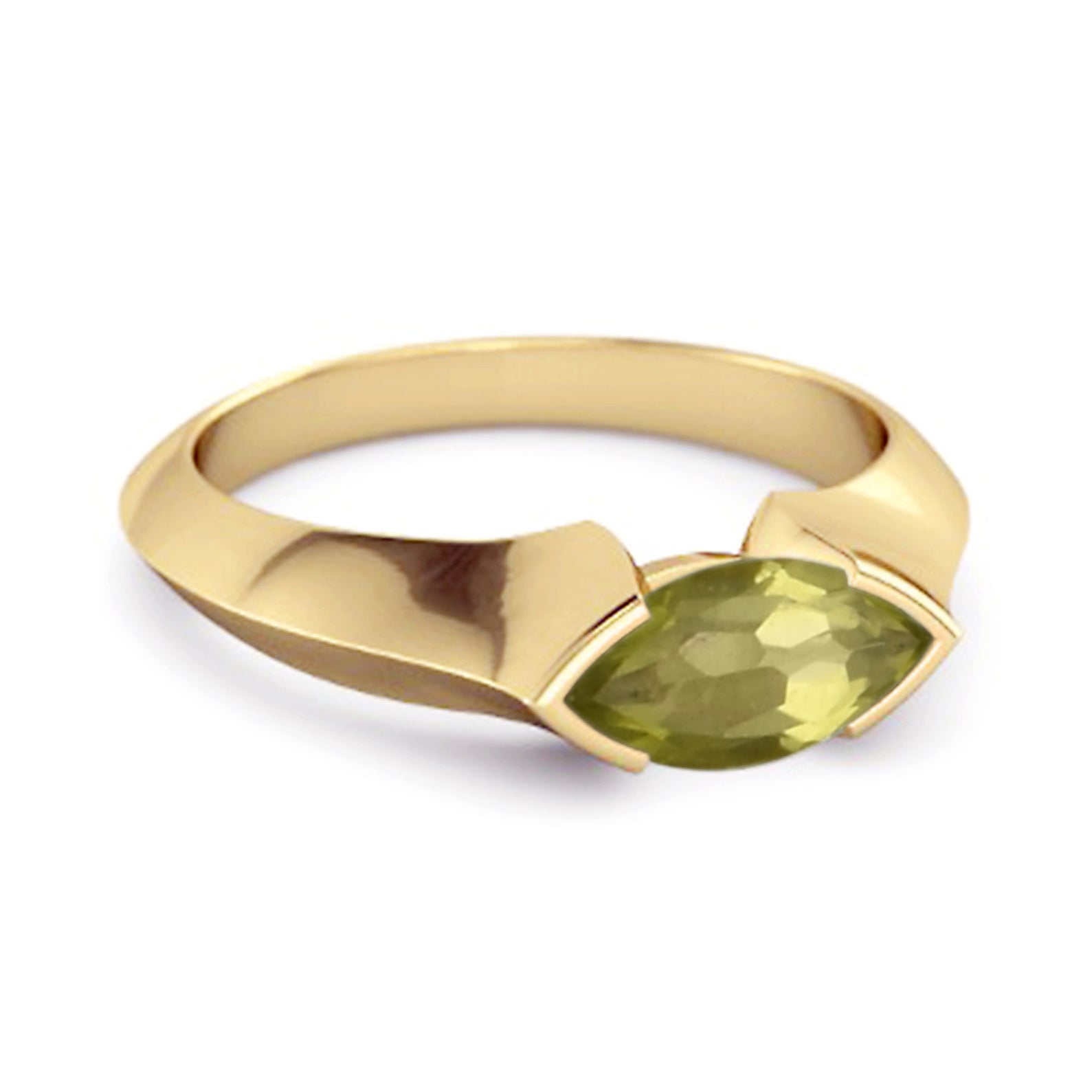 Peridot Marquise Shape Solitaire Ring - Sterling Silver