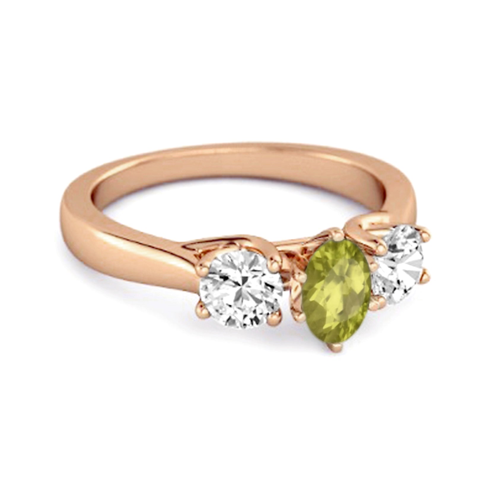 Three Stone Natural Peridot 925 Sterling Silver Engagement Ring