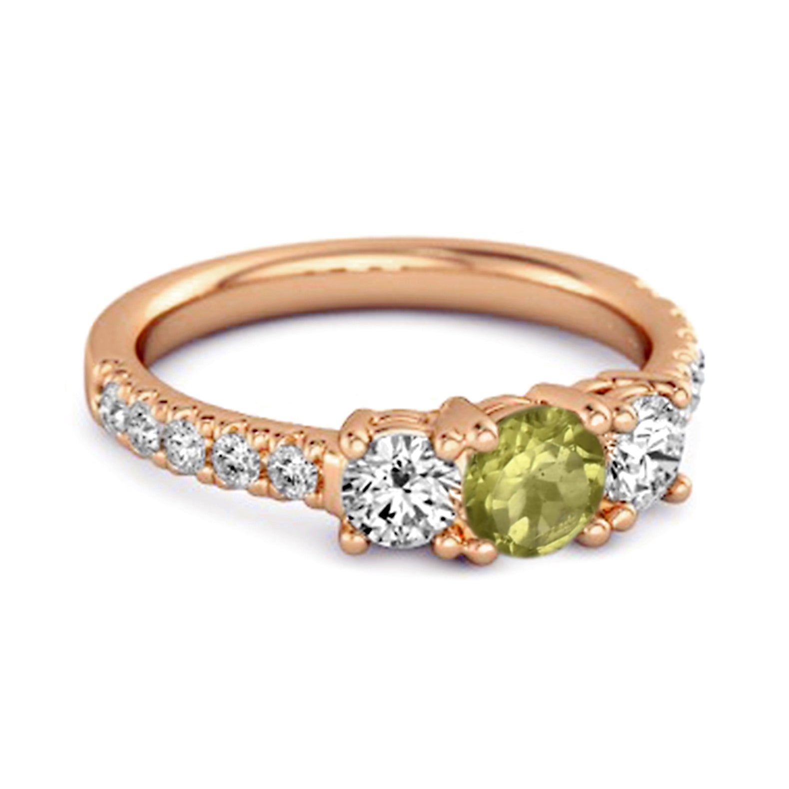Peridot Triple Stone Pavé Band Ring - Sterling Silver