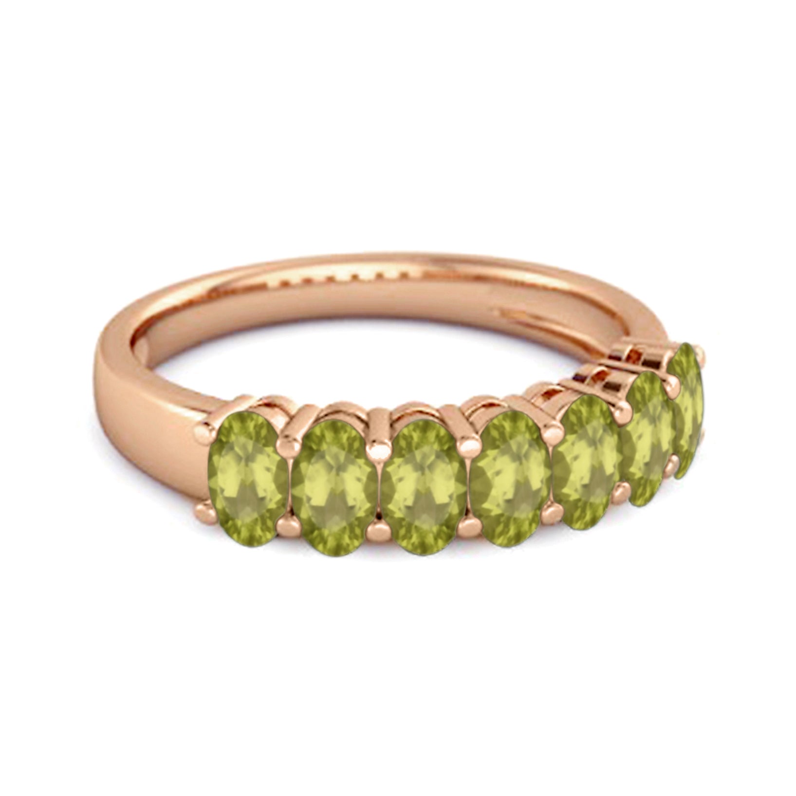 Peridot Oval Half Eternity Band Ring - Sterling Silver