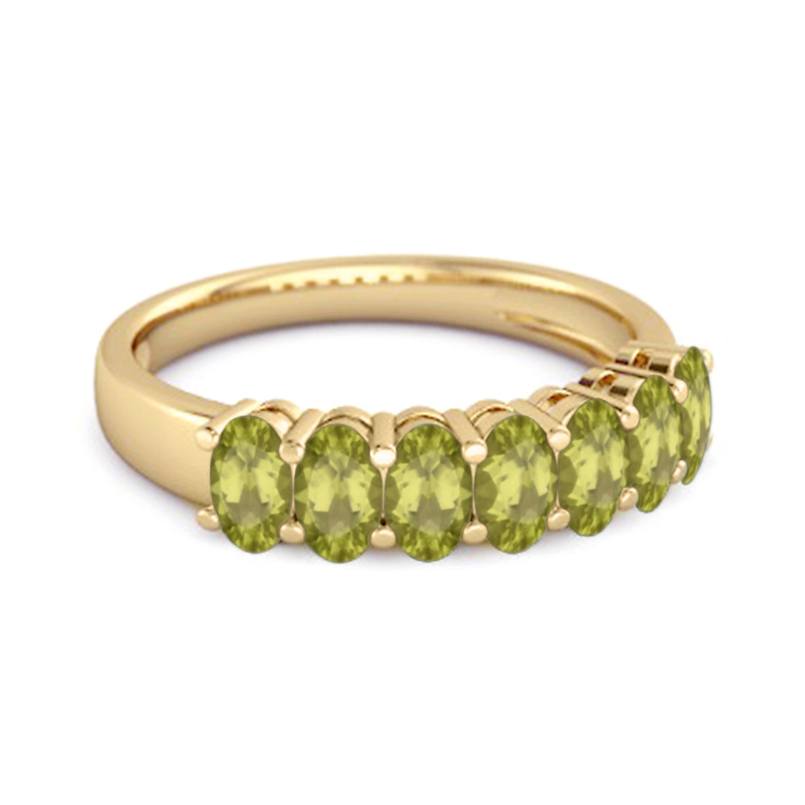 Peridot Oval Half Eternity Band Ring - Sterling Silver