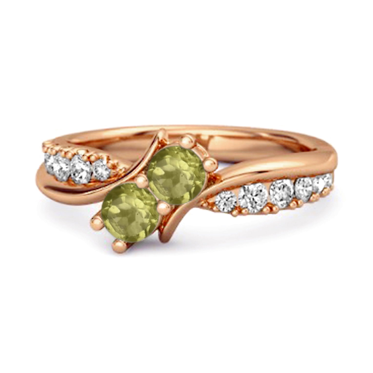 Peridot Twin Stone Pavé Bypass Ring - Sterling Silver