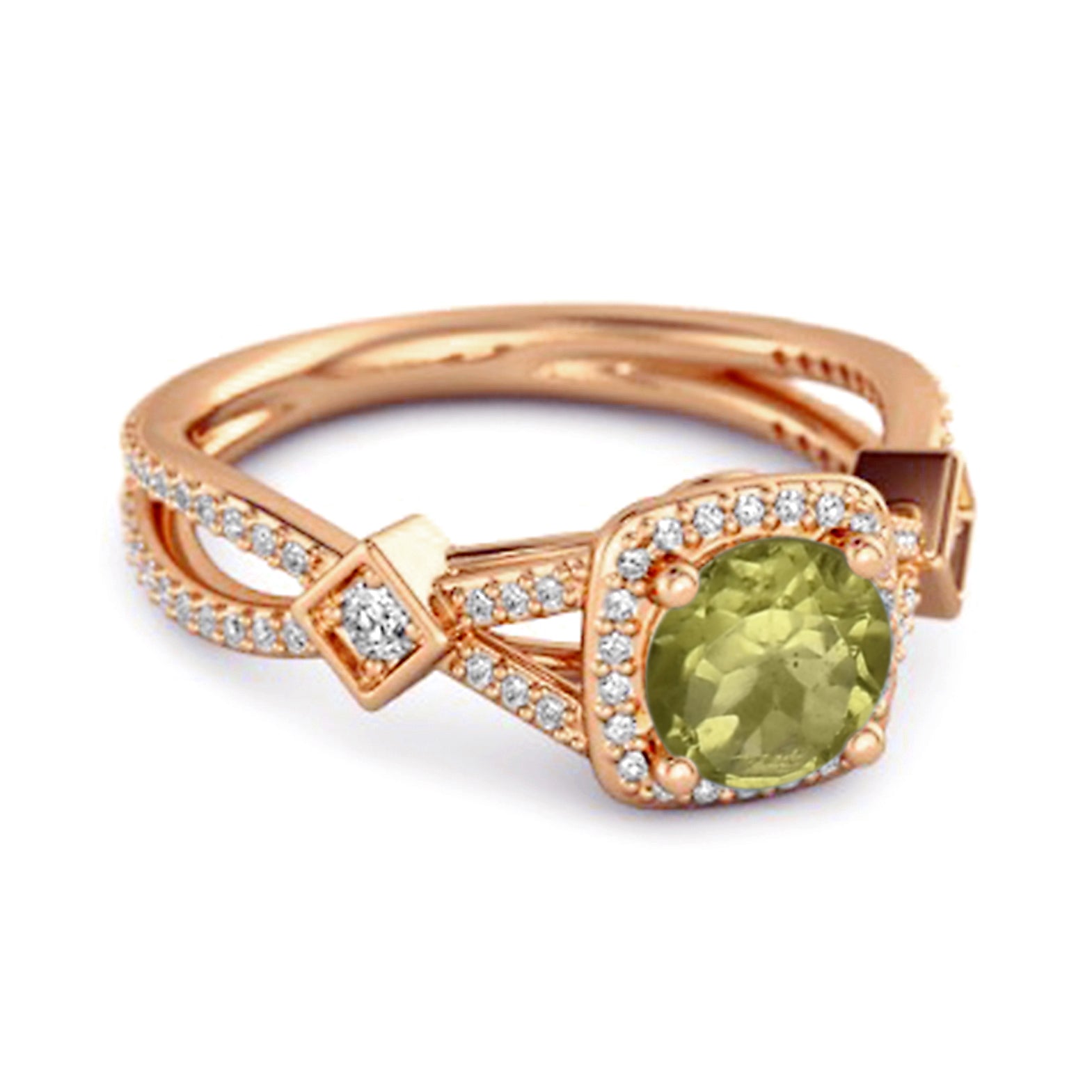 Peridot Vintage Halo Art Deco Ring - Sterling Silver