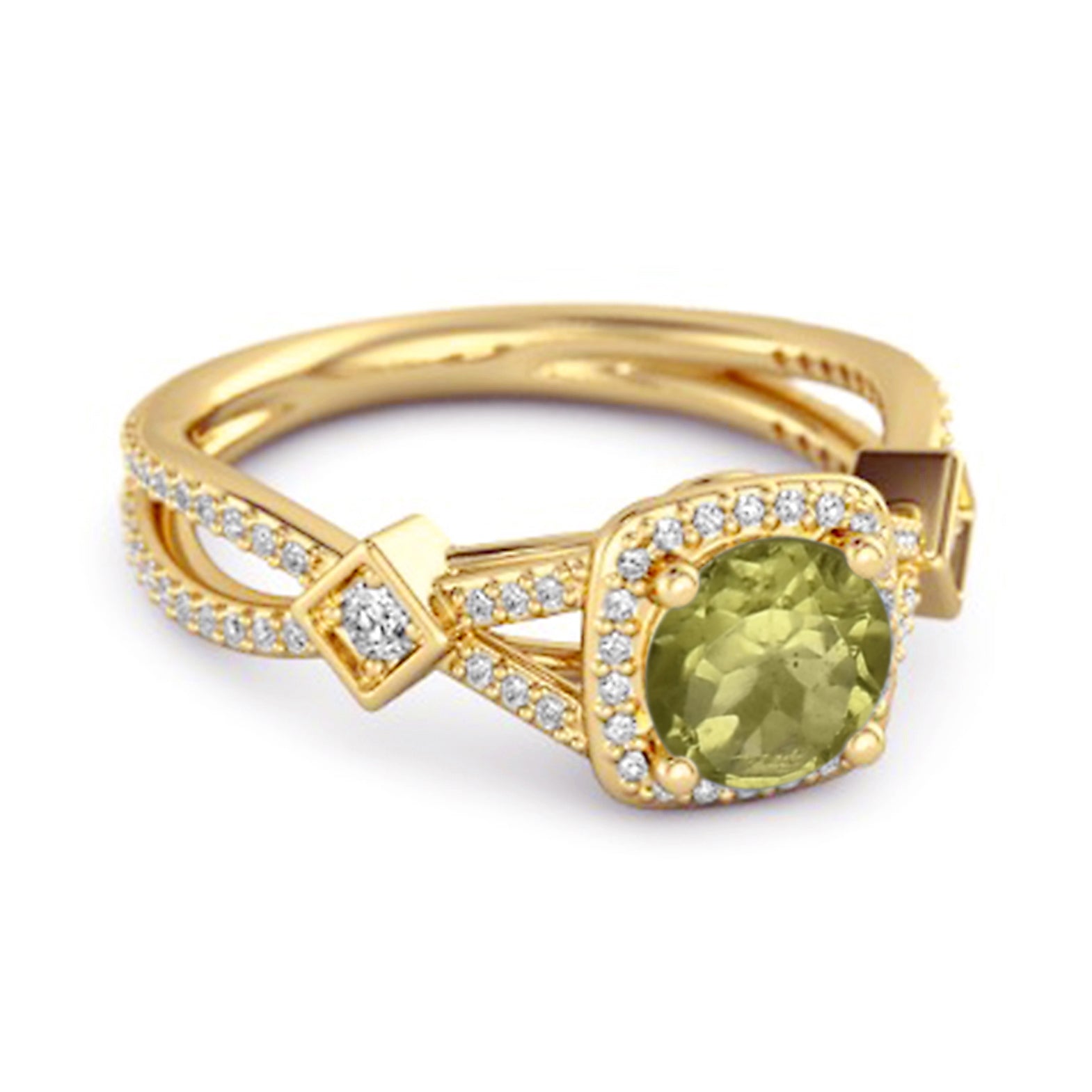 Peridot Vintage Halo Art Deco Ring - Sterling Silver