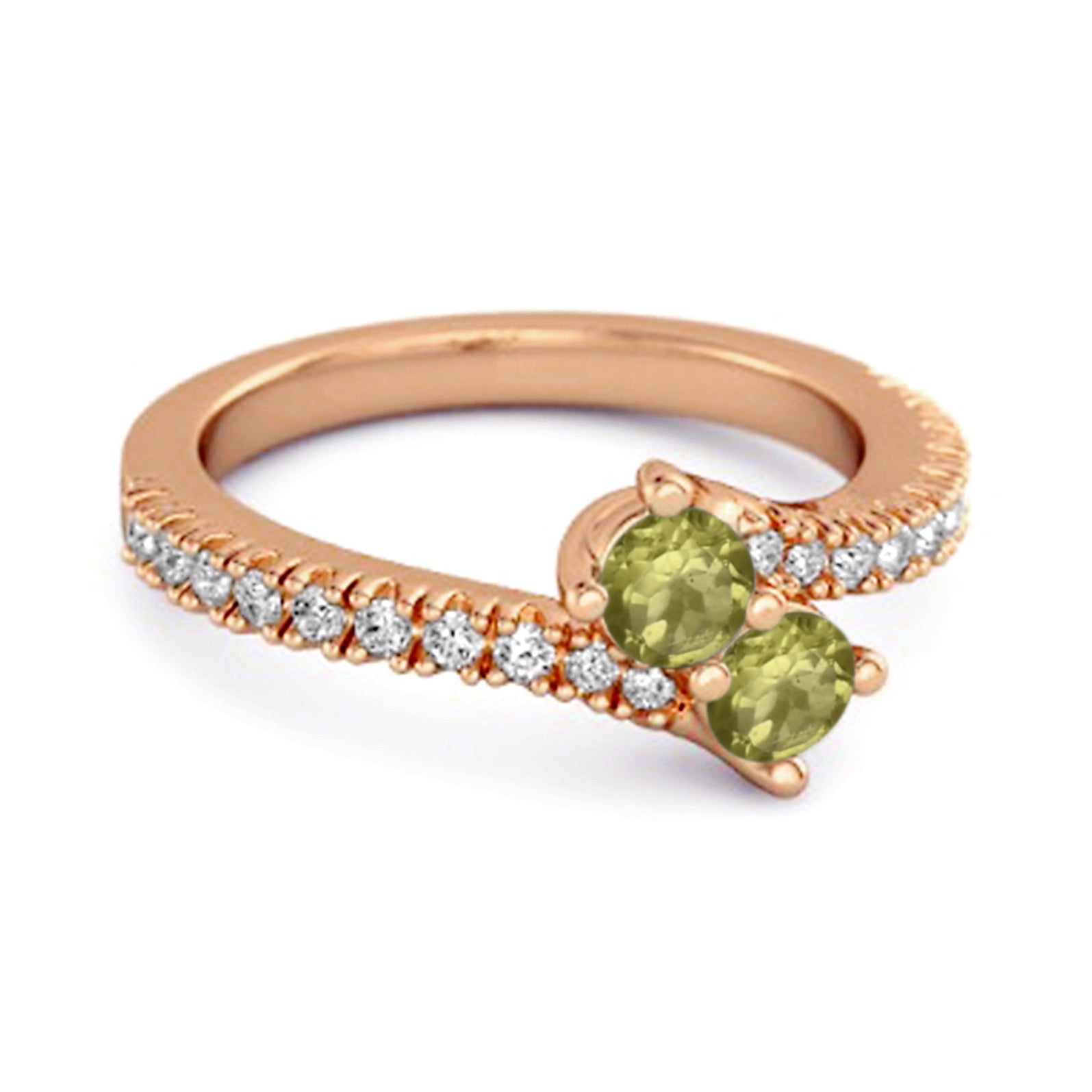 Peridot Twin Stone Pavé Bypass Ring - Sterling Silver