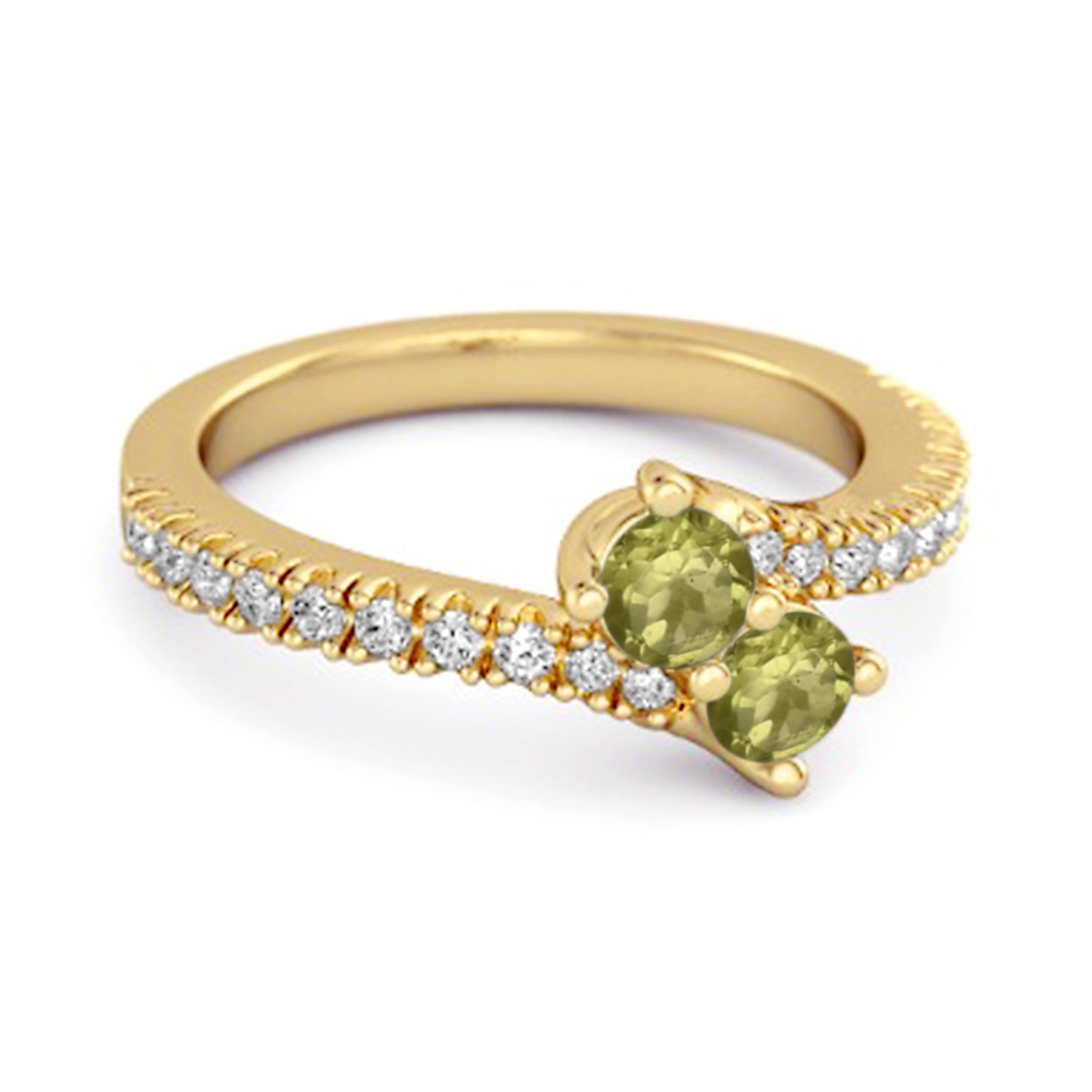 Peridot Twin Stone Pavé Bypass Ring - Sterling Silver