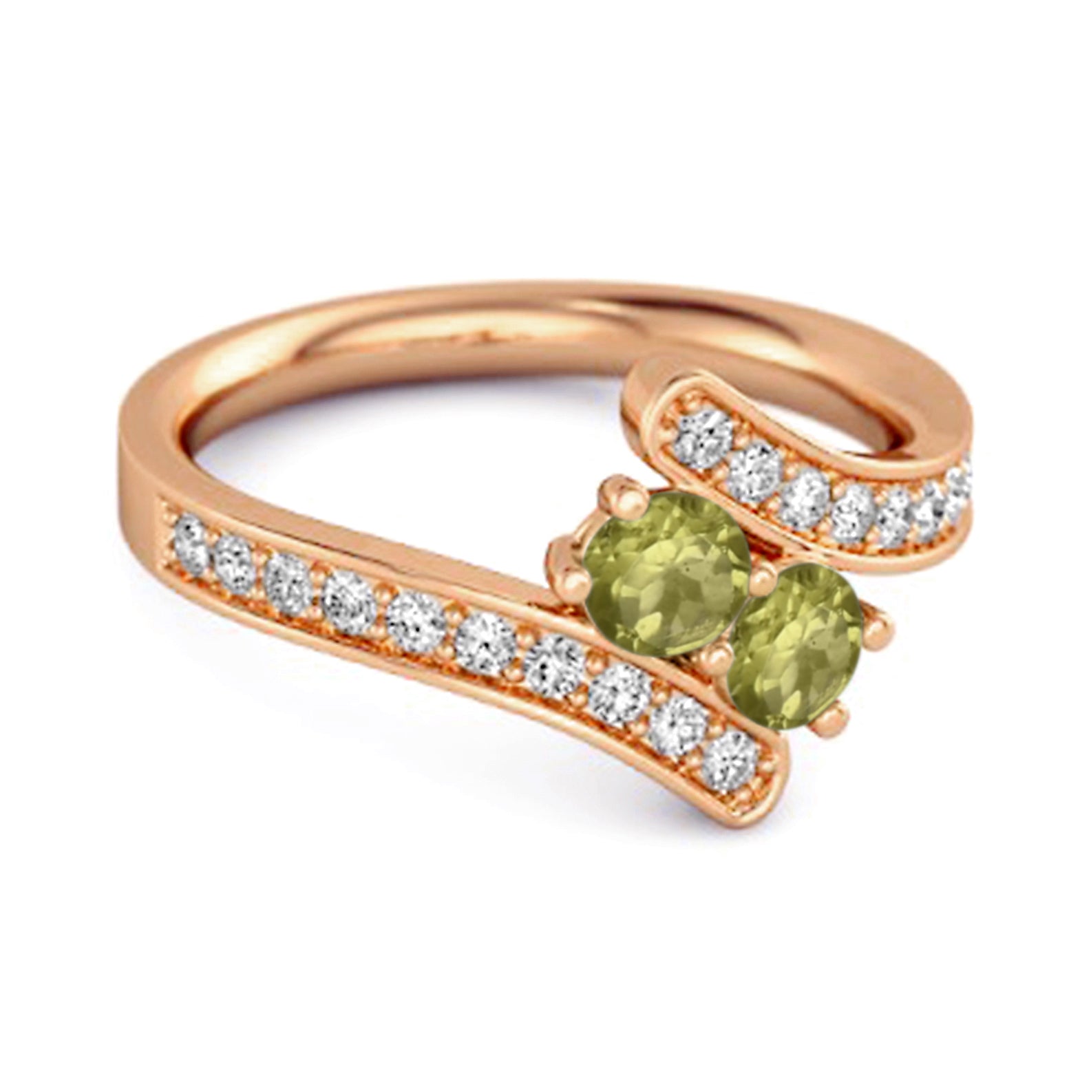 Peridot Twin Stone Pavé Bypass Ring - Sterling Silver