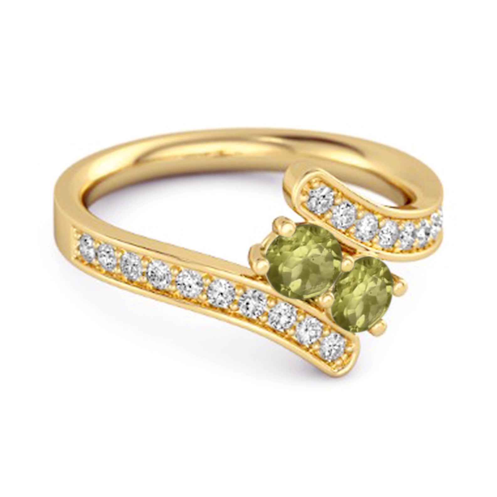 Peridot Twin Stone Pavé Bypass Ring - Sterling Silver