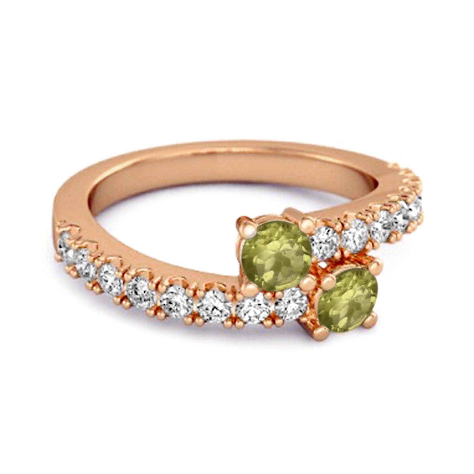 Peridot Twin Stone with Accents Bypass Ring - Sterling Silver
