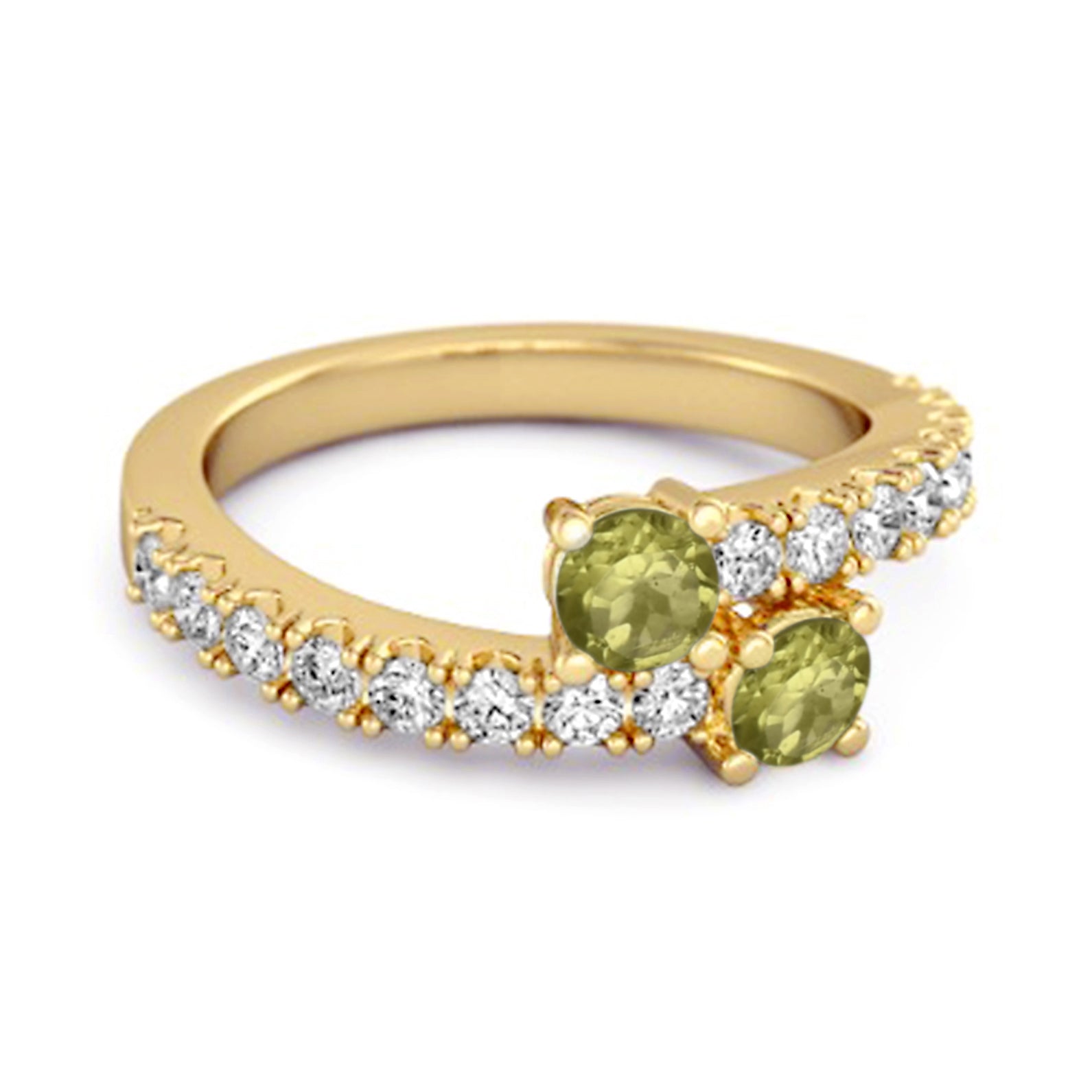 Peridot Twin Stone with Accents Bypass Ring - Sterling Silver