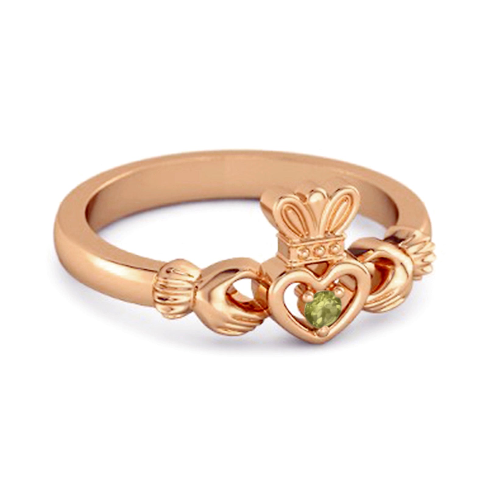 Peridot Claddagh Irish Heritage Symbol Ring - Sterling Silver