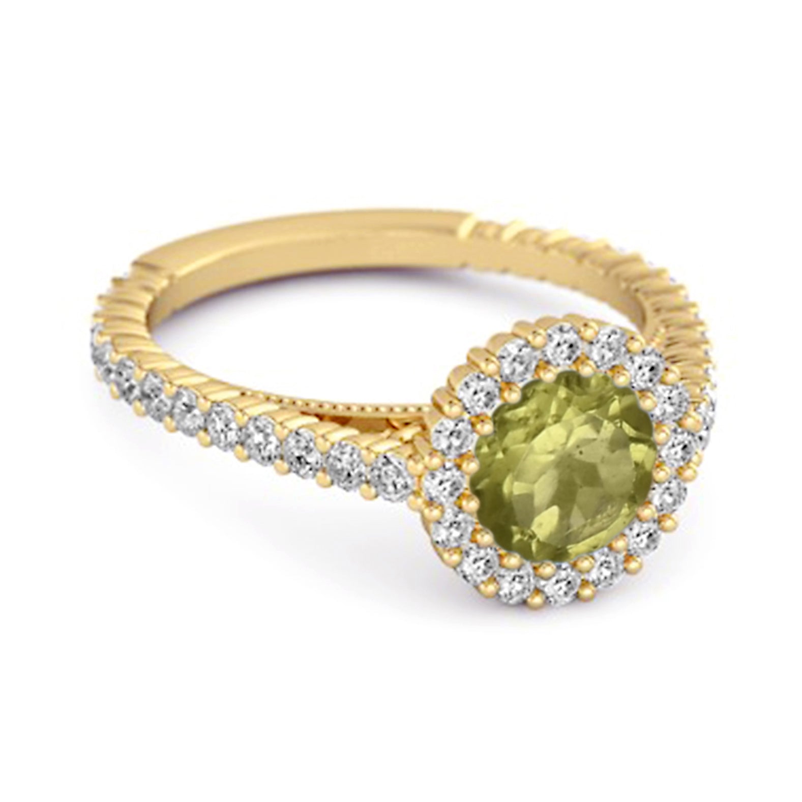 Peridot Halo Pavé Engagement Ring - Sterling Silver