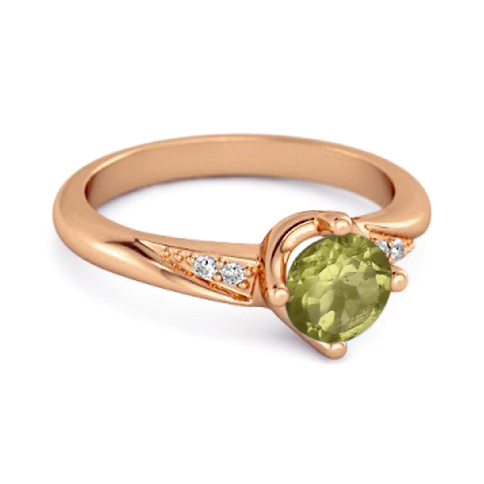 Peridot Classic Solitaire with Accent CZ Ring - Sterling Silver