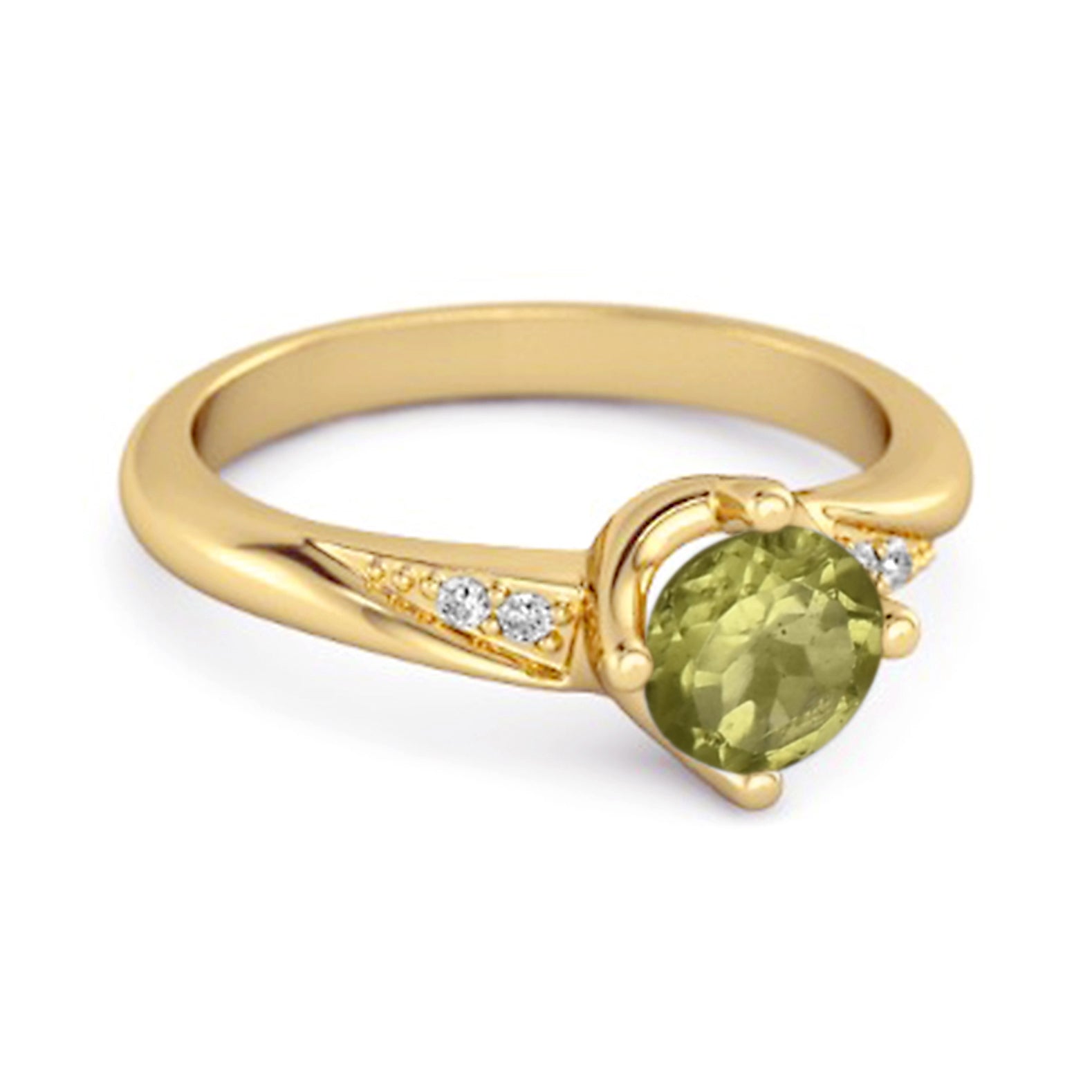 Peridot Classic Solitaire with Accent CZ Ring - Sterling Silver