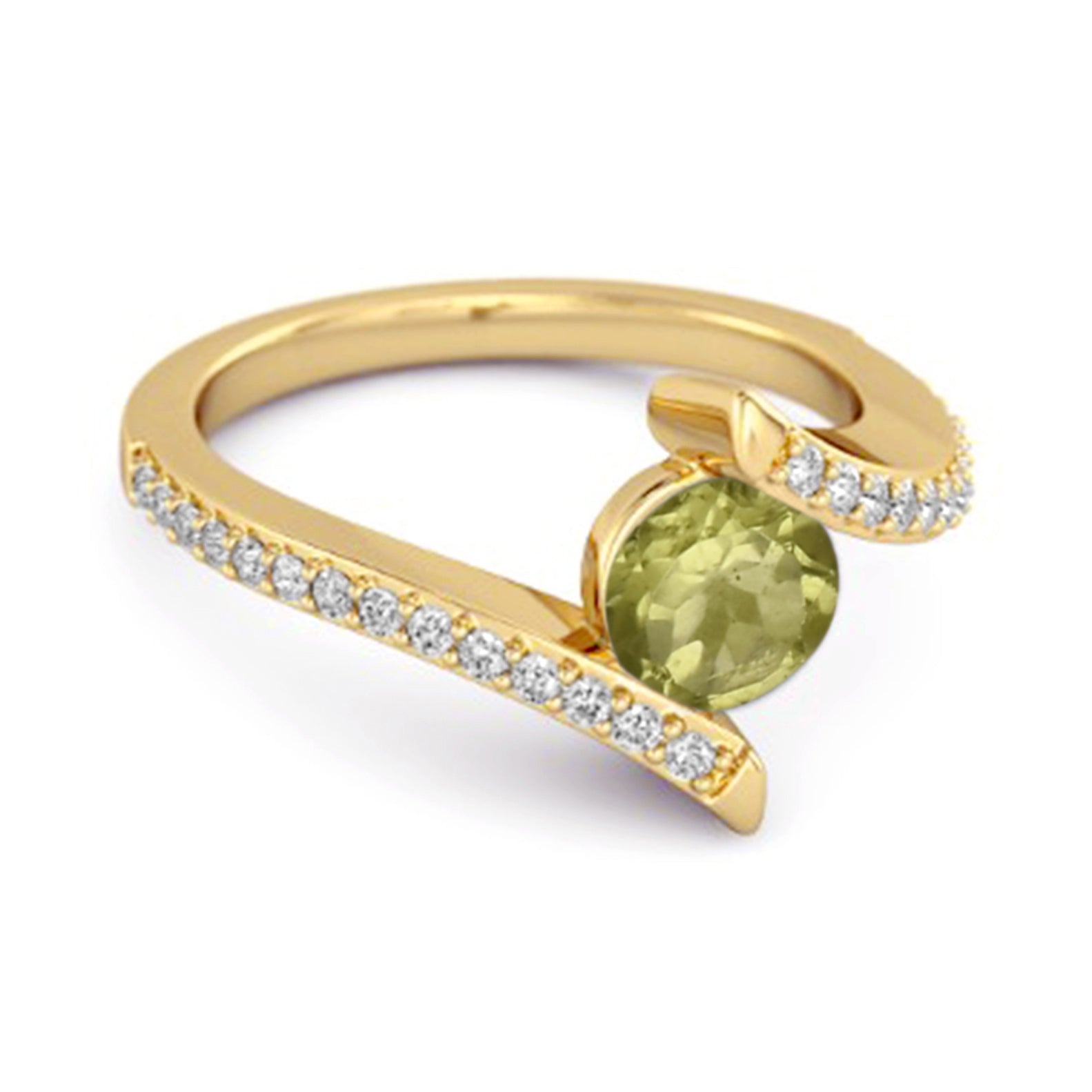 Peridot Contemporary Pavé Bypass Ring - Sterling Silver