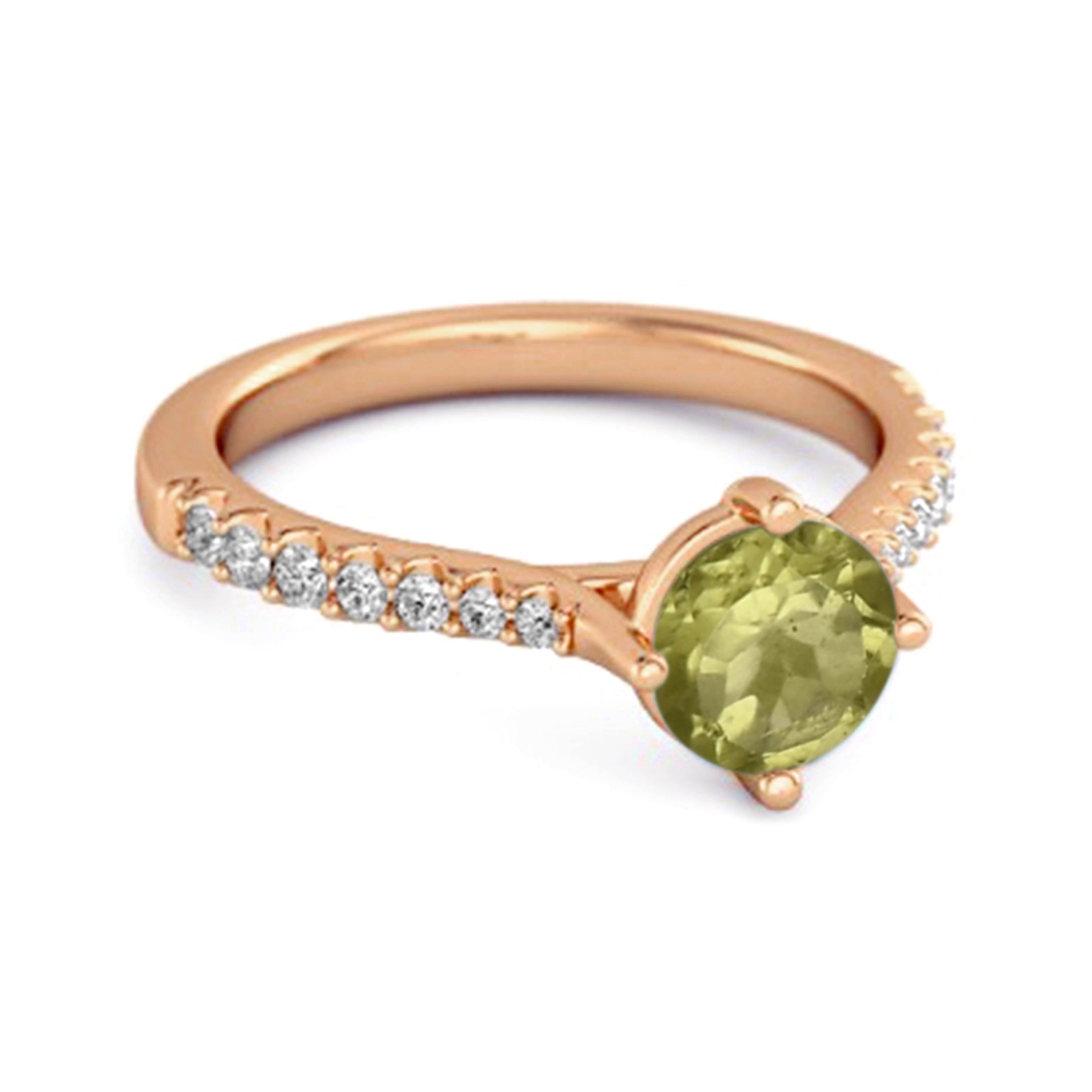 Peridot Classic Pavé Solitaire Ring - Sterling Silver