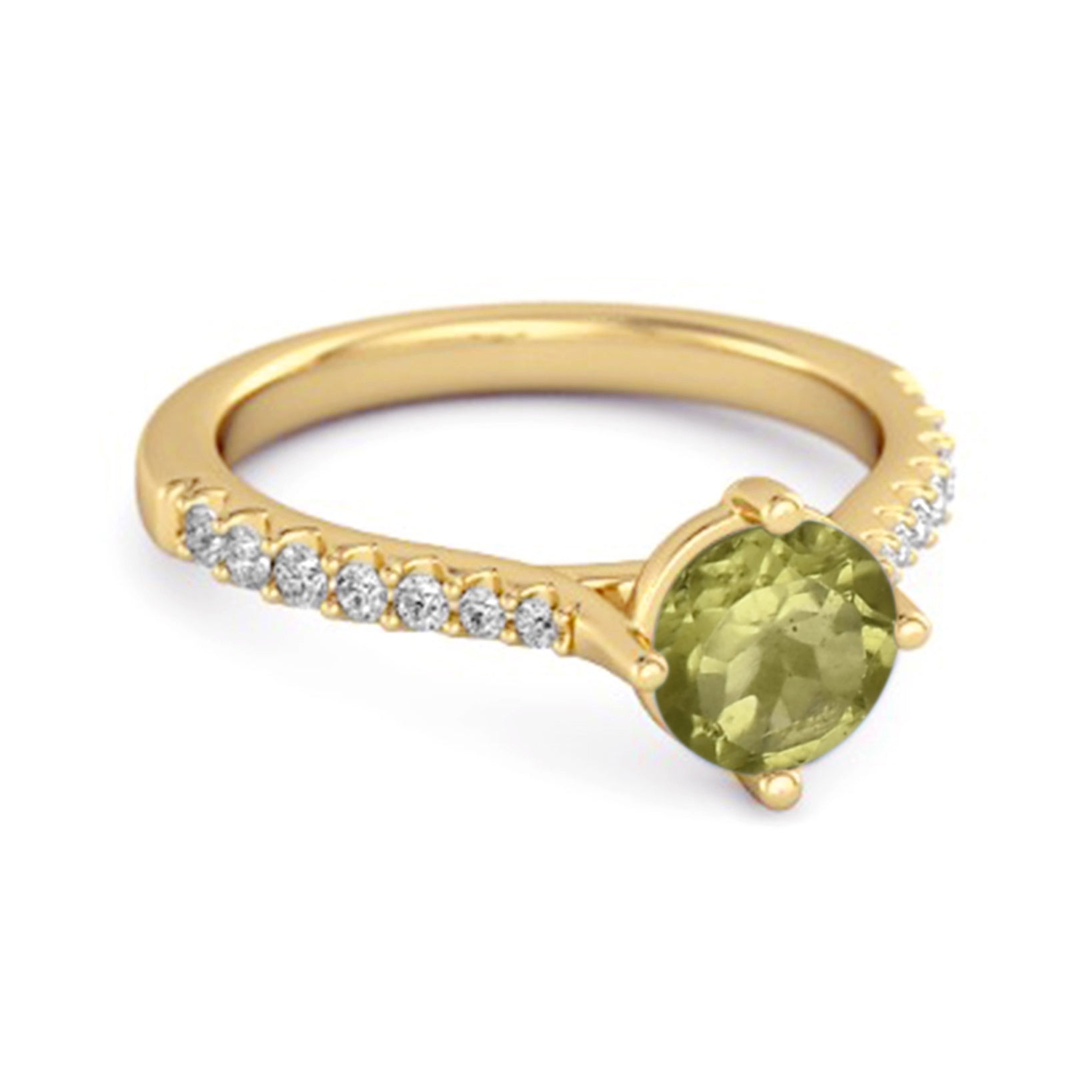 Peridot Classic Pavé Solitaire Ring - Sterling Silver