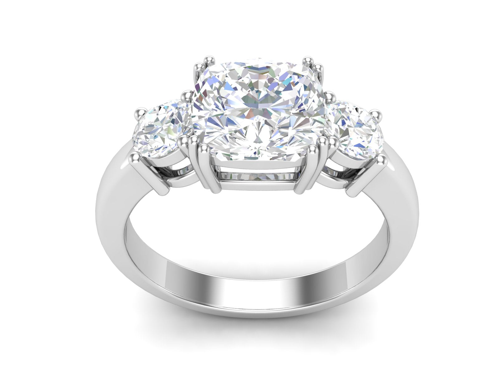 White CZ Cushion Cut Three-Stone Ring - Sterling Silver