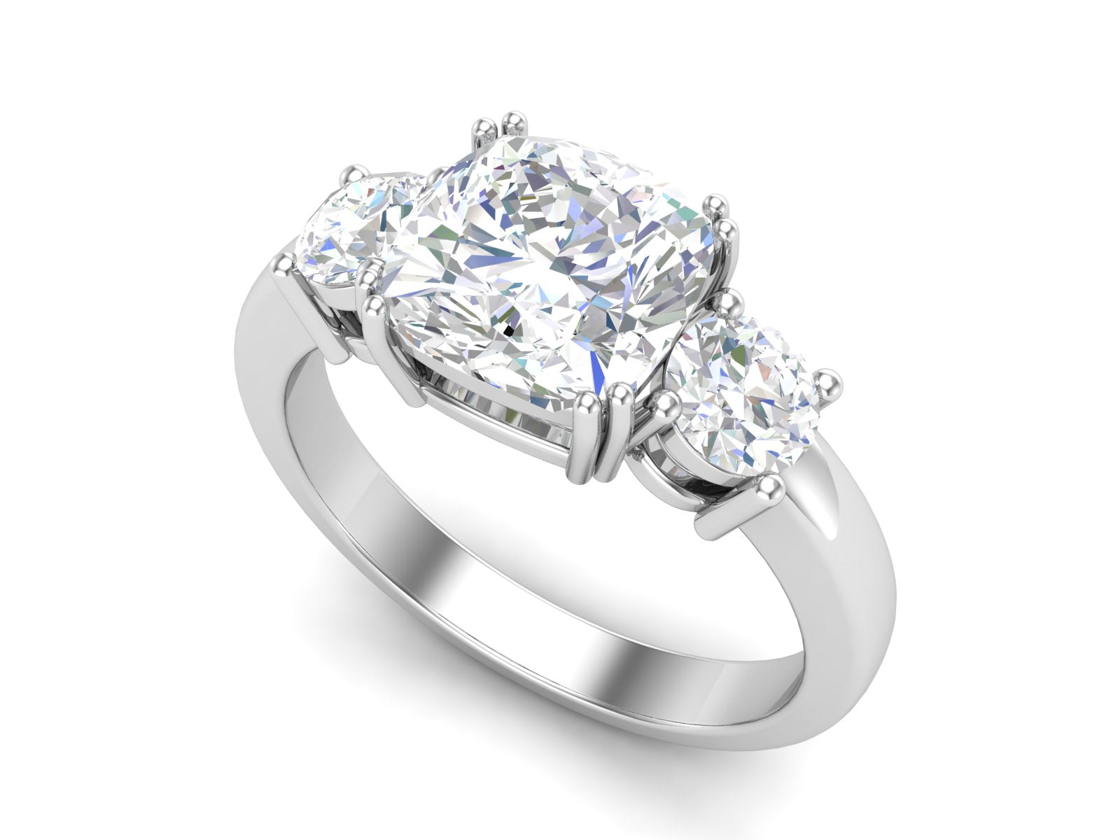 White CZ Cushion Cut Three-Stone Ring - Sterling Silver