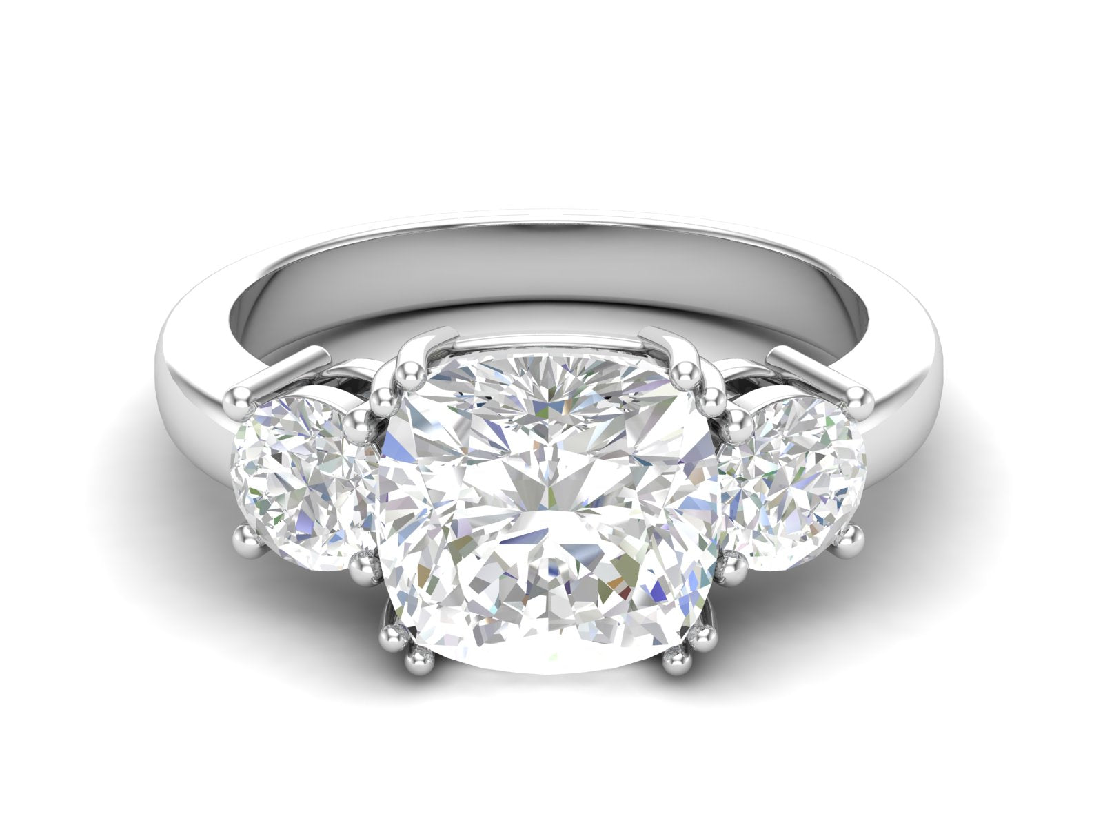 White CZ Cushion Cut Three-Stone Ring - Sterling Silver