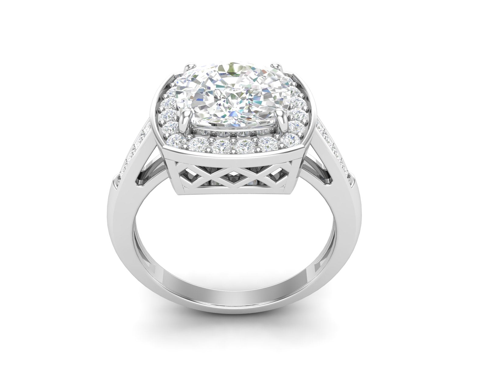 White CZ Cushion Halo Ring - Sterling Silver