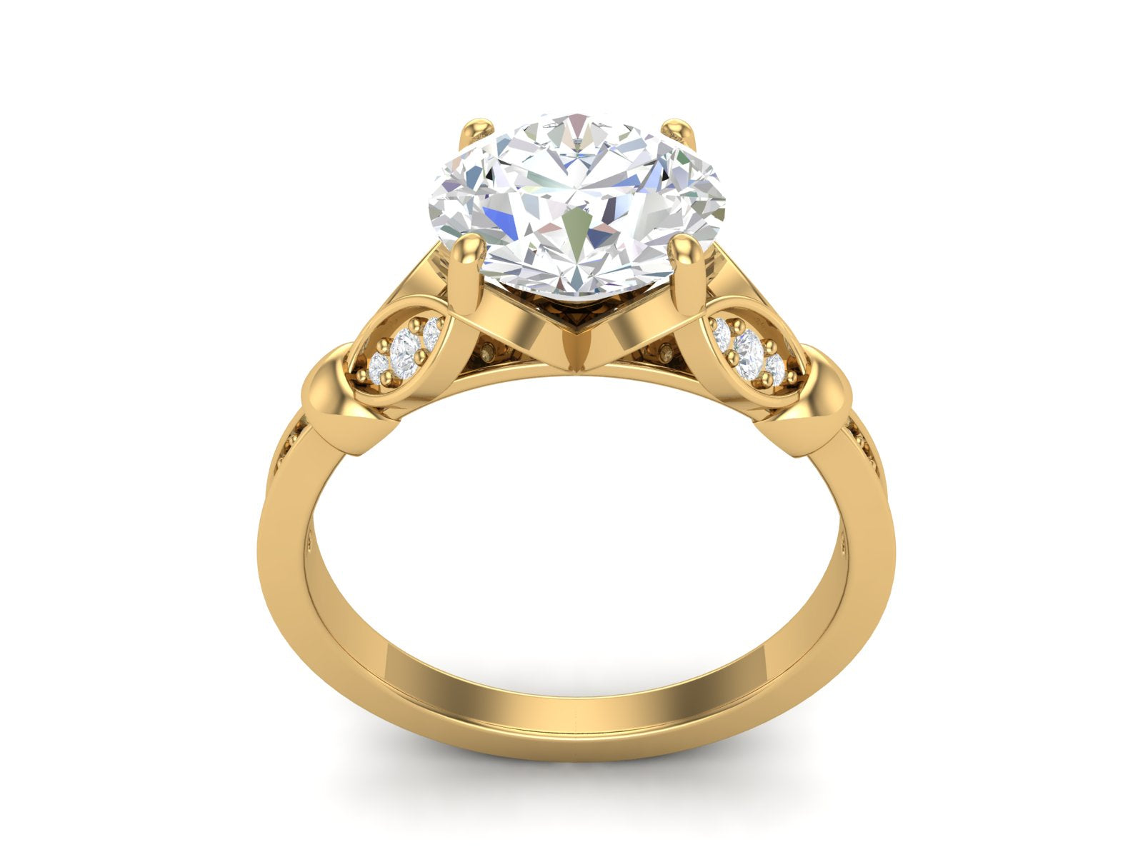 White CZ Solitaire with Leaf Accent Design Ring - Sterling Silver