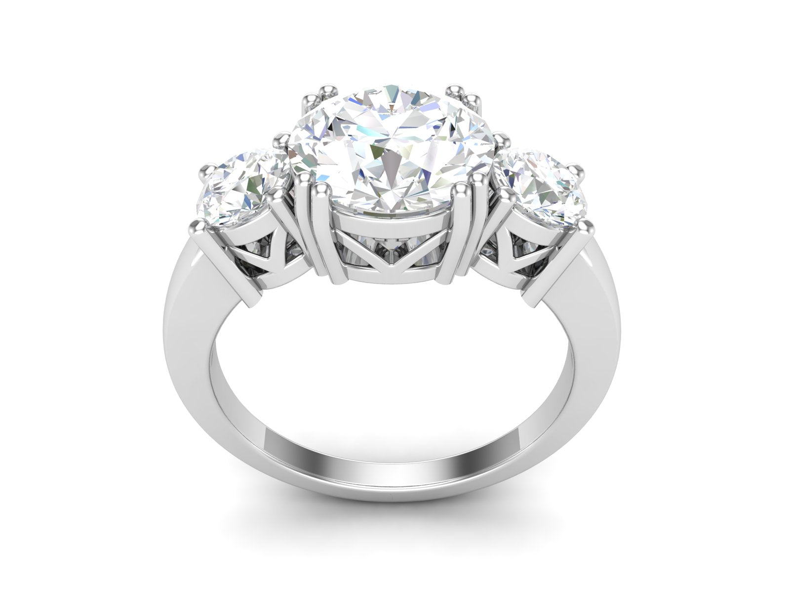 White CZ Three-Stone Design Ring - Sterling Silver