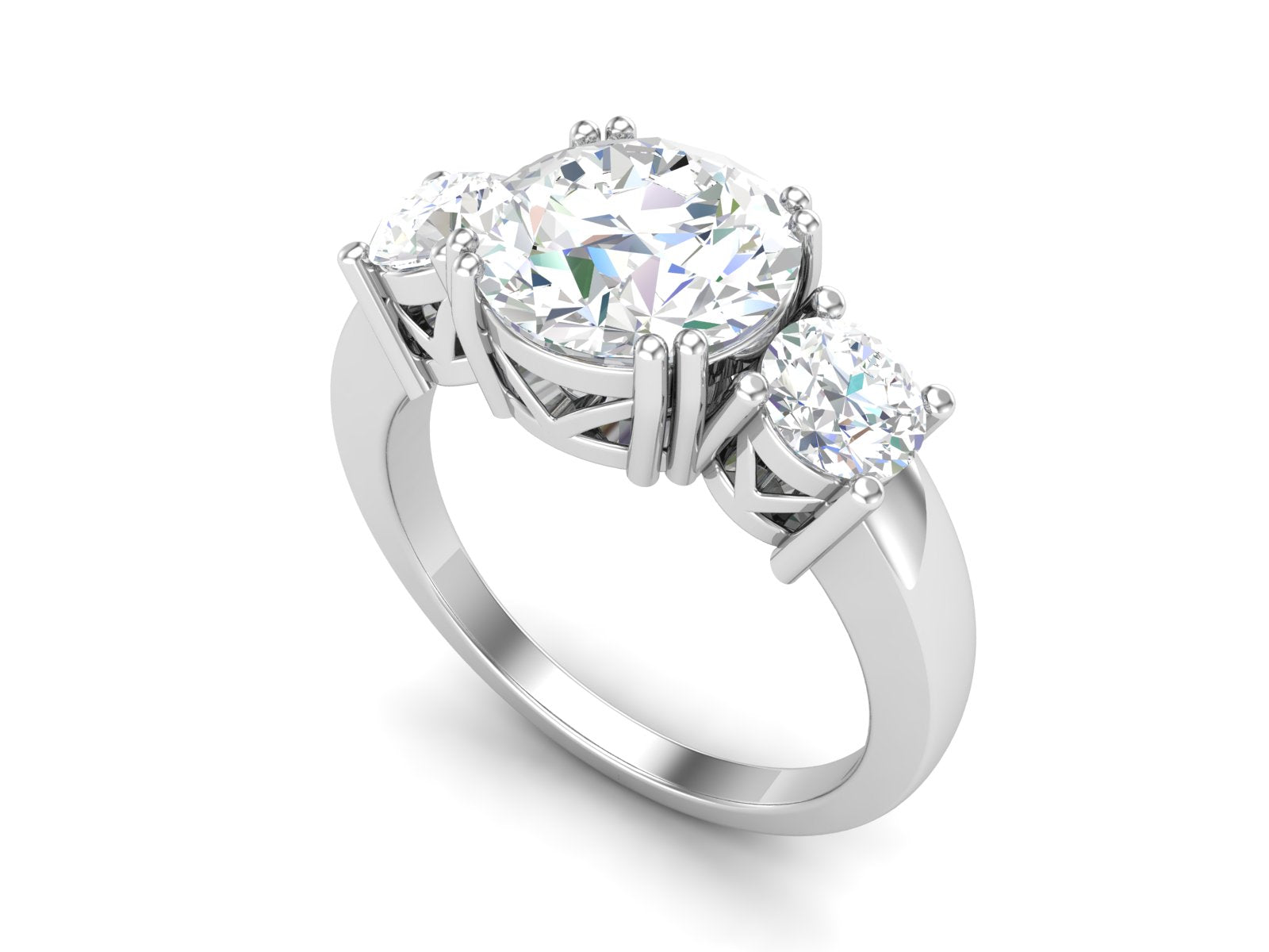 White CZ Three-Stone Design Ring - Sterling Silver