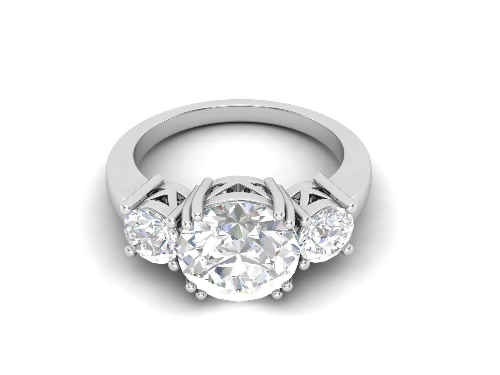 White CZ Three-Stone Design Ring - Sterling Silver