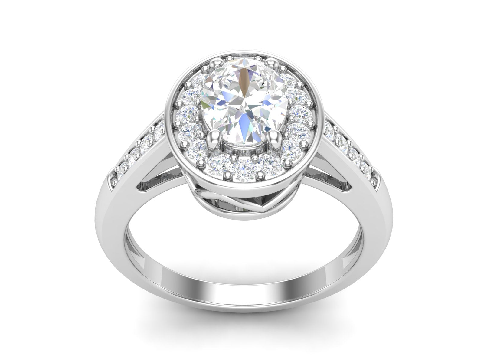 White CZ Solitaire Halo Ring - Sterling Silver